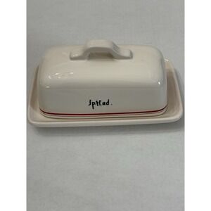 Rae Dunn Butter Dish "Spread" Red Lines Stripes‎ Artesian Collection By Magenta